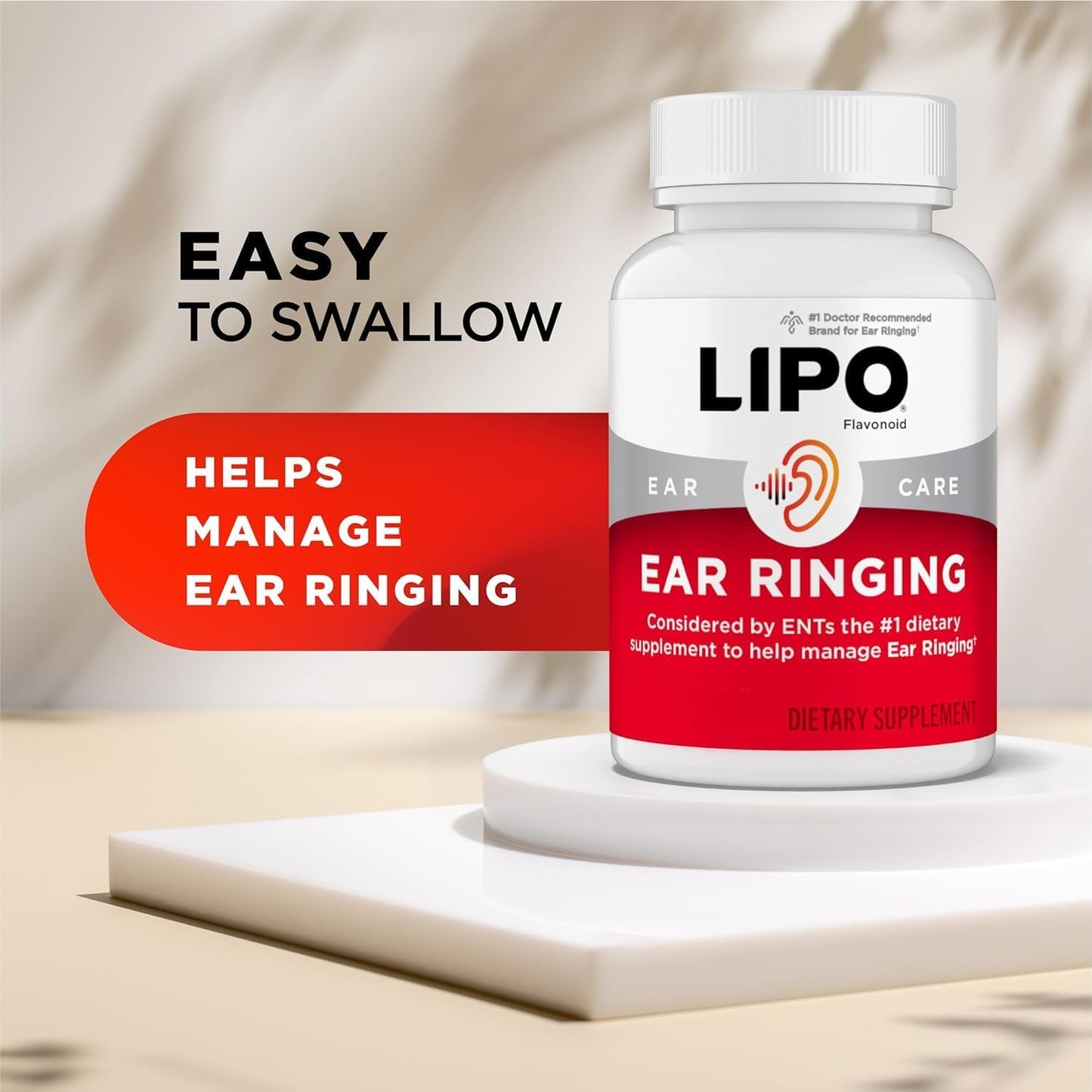 LIPO Ear Ringing Relief Supplement - Relief for Ringing Ears - Calcium for Daily Ear Health Support - 150 Caplets