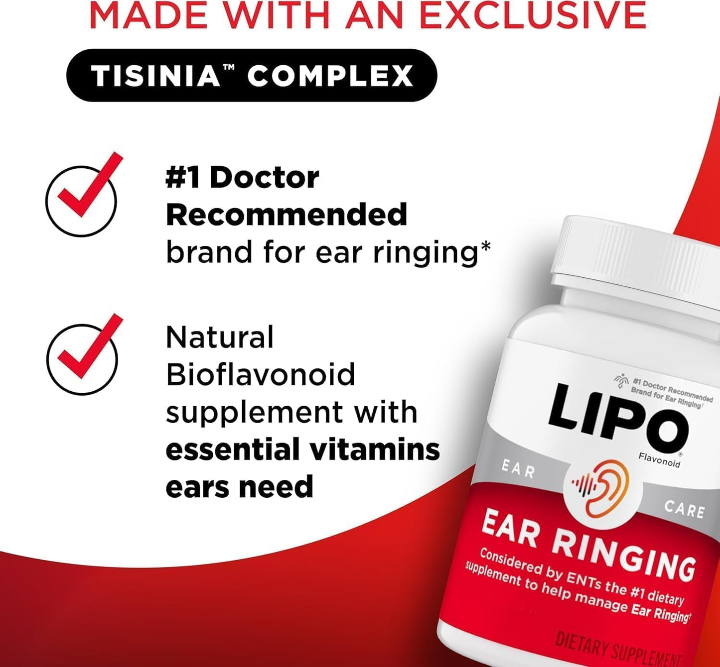 LIPO Ear Ringing Relief Supplement - Relief for Ringing Ears - Calcium for Daily Ear Health Support - 150 Caplets